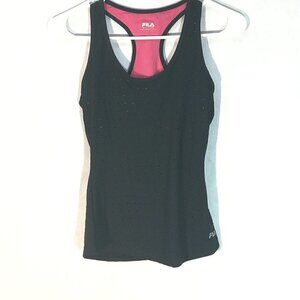 FILA Pink Black Jersey Women Tank Top Athletic Activewear Yoga Workout Top XS